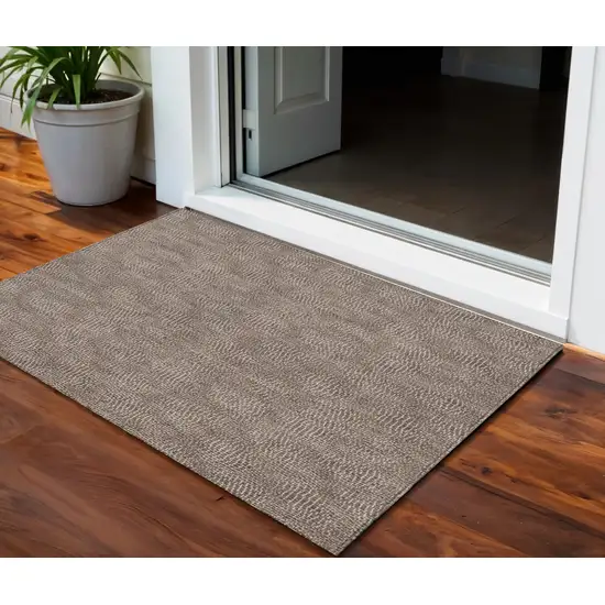 Brown And Ivory Geometric Washable Indoor Outdoor Area Rug Photo 1