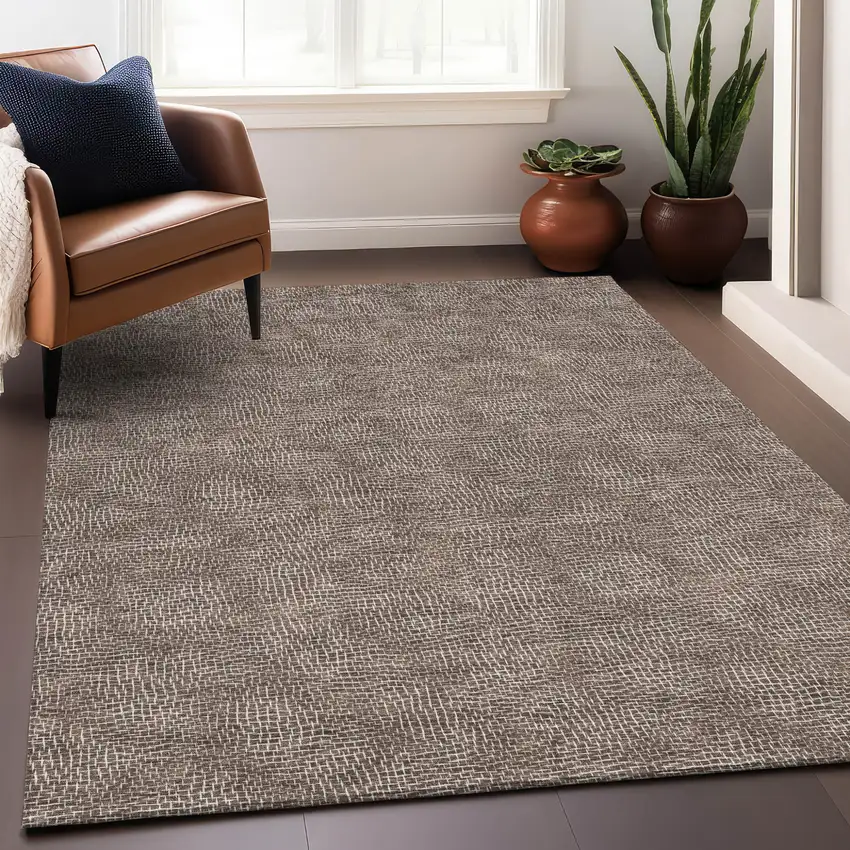 Brown And Ivory Geometric Washable Indoor Outdoor Area Rug Photo 8