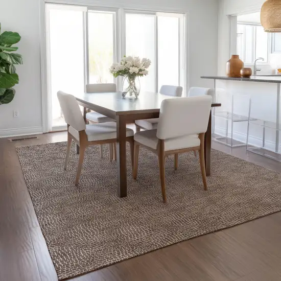 Brown And Ivory Geometric Washable Indoor Outdoor Area Rug Photo 8