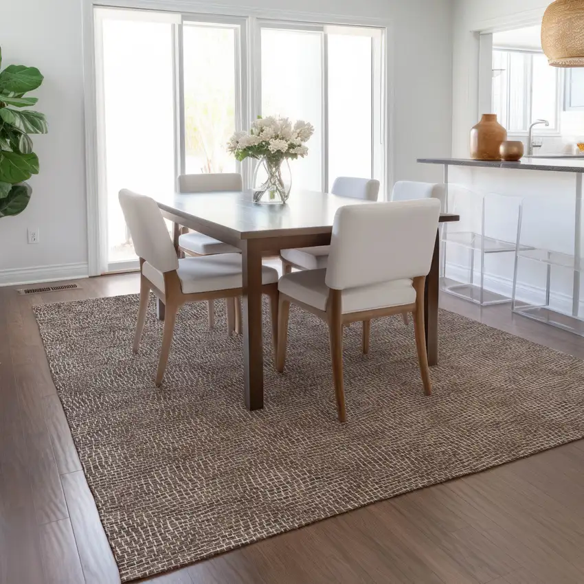 Brown And Ivory Geometric Washable Indoor Outdoor Area Rug Photo 8