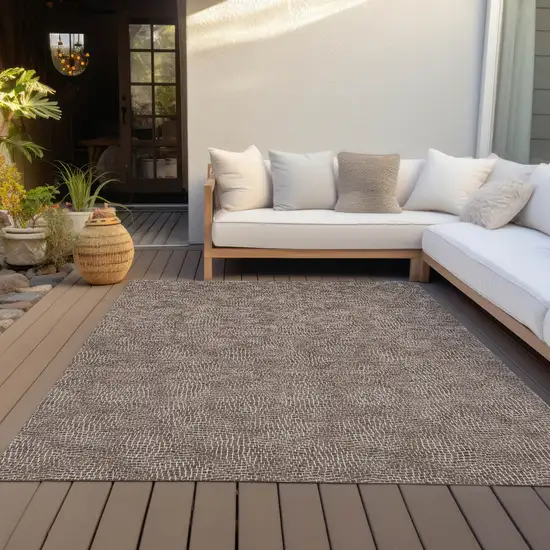 Brown And Ivory Geometric Washable Indoor Outdoor Area Rug Photo 9