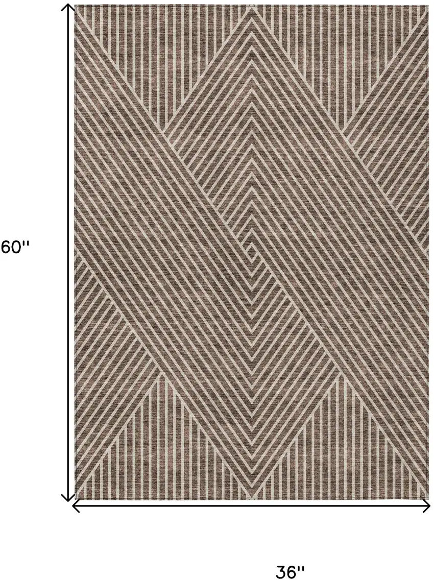 Brown And Ivory Geometric Washable Indoor Outdoor Area Rug Photo 3