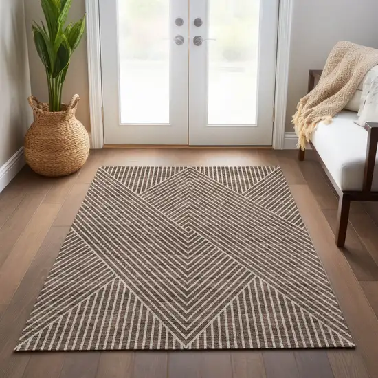 Brown And Ivory Geometric Washable Indoor Outdoor Area Rug Photo 9