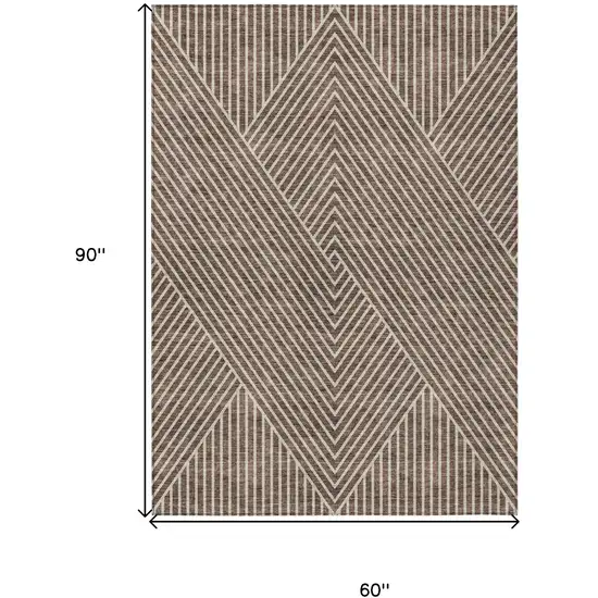Brown And Ivory Geometric Washable Indoor Outdoor Area Rug Photo 3