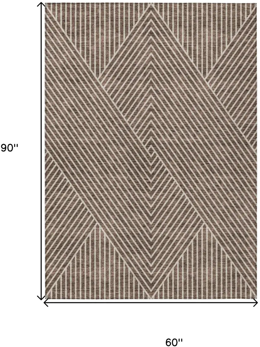 Brown And Ivory Geometric Washable Indoor Outdoor Area Rug Photo 3
