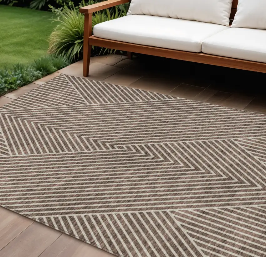 Brown And Ivory Geometric Washable Indoor Outdoor Area Rug Photo 1