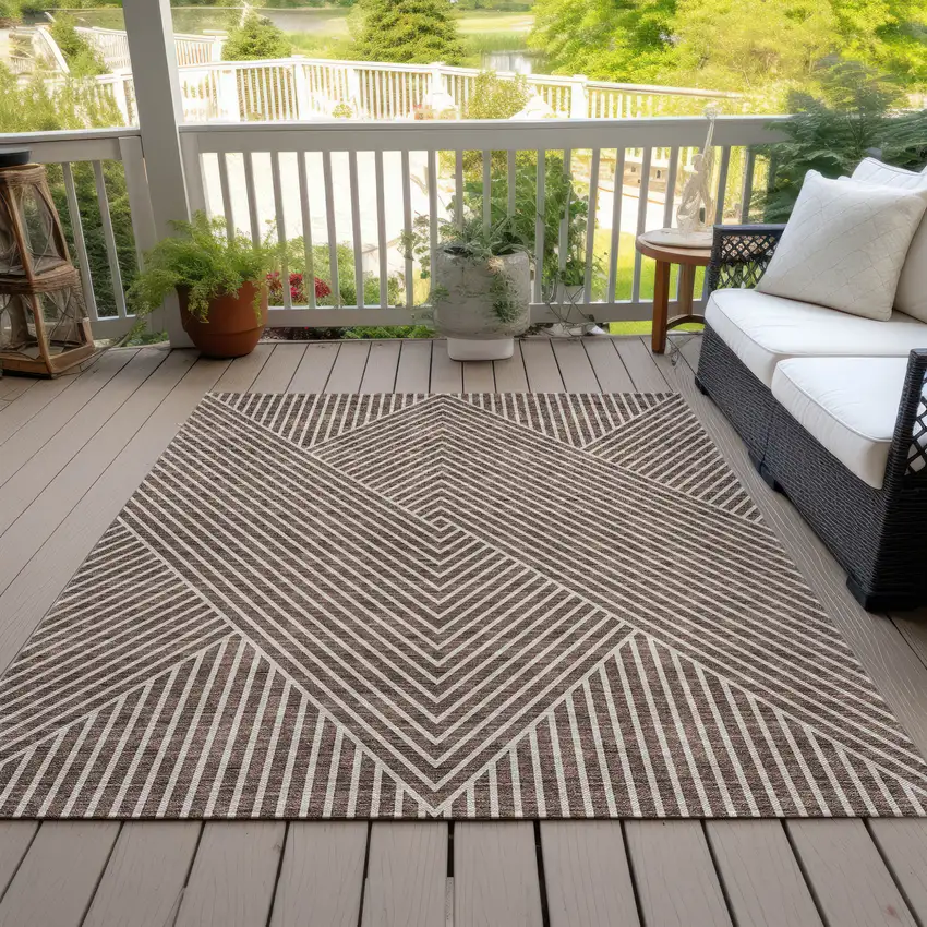 Brown And Ivory Geometric Washable Indoor Outdoor Area Rug Photo 8
