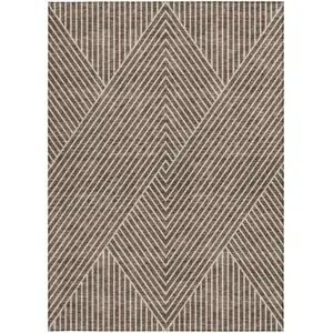 Photo of Brown And Ivory Geometric Washable Indoor Outdoor Area Rug