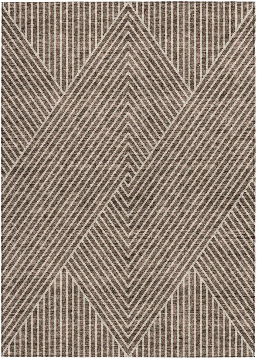 Brown And Ivory Geometric Washable Indoor Outdoor Area Rug Photo 7