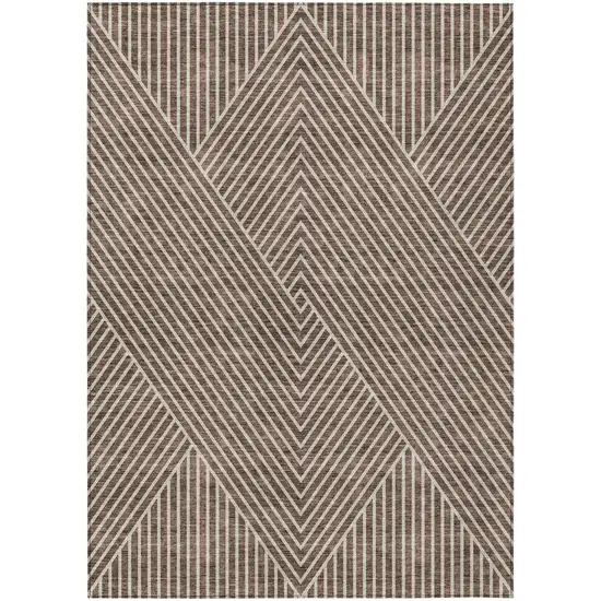 Brown And Ivory Geometric Washable Indoor Outdoor Area Rug Photo 2