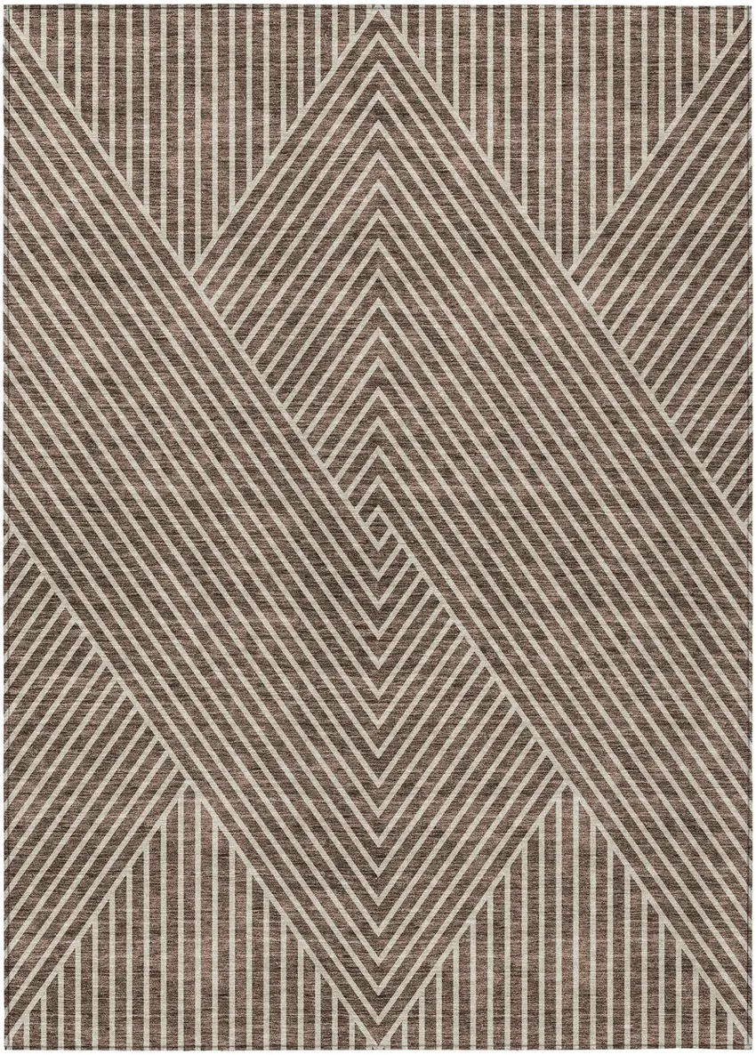 Brown And Ivory Geometric Washable Indoor Outdoor Area Rug Photo 2