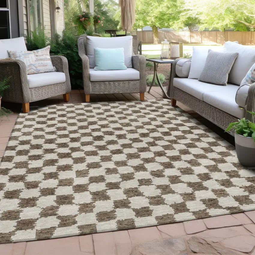 Brown And Ivory Geometric Washable Indoor Outdoor Area Rug Photo 5