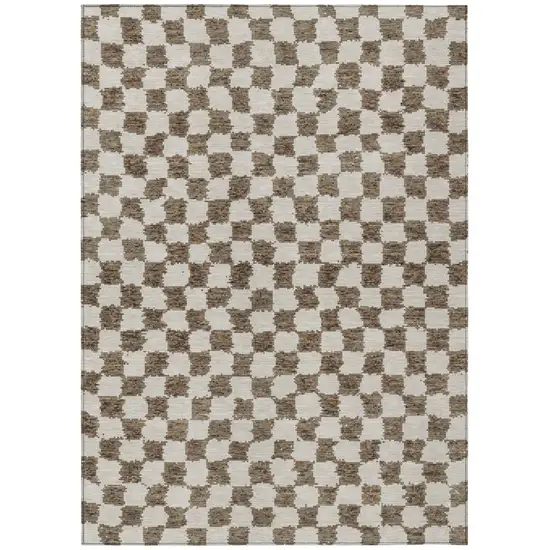 Brown And Ivory Geometric Washable Indoor Outdoor Area Rug Photo 1
