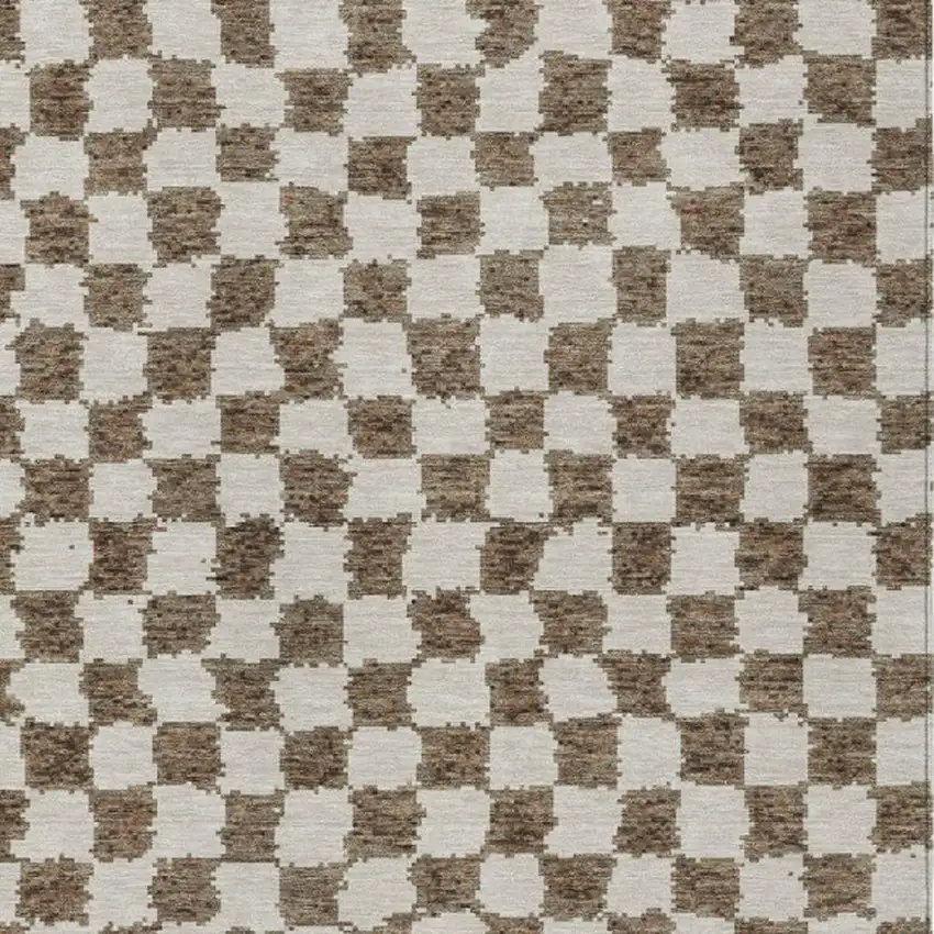Brown And Ivory Geometric Washable Indoor Outdoor Area Rug Photo 3