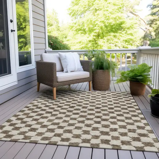 Brown And Ivory Geometric Washable Indoor Outdoor Area Rug Photo 8