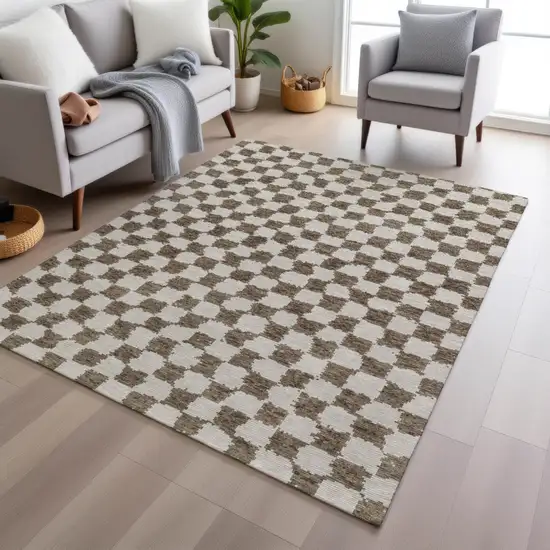 Brown And Ivory Geometric Washable Indoor Outdoor Area Rug Photo 6