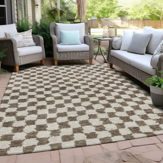 Brown And Ivory Geometric Washable Indoor Outdoor Area Rug Photo 5