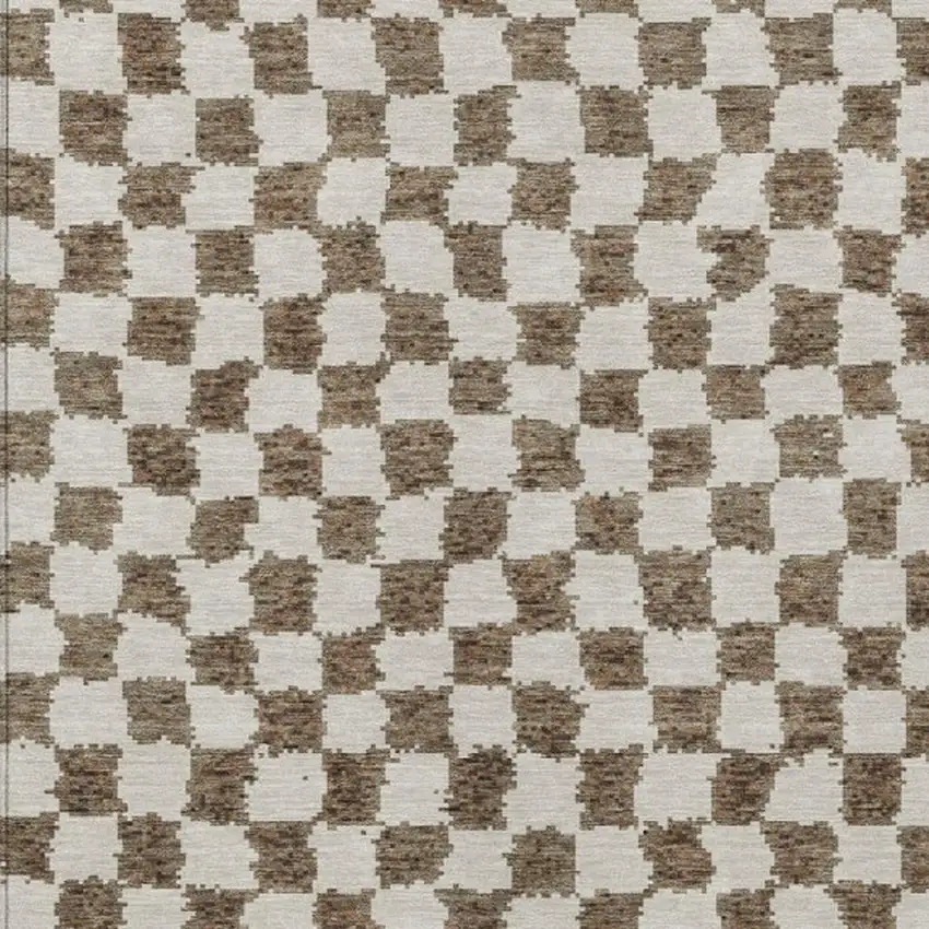 Brown And Ivory Geometric Washable Indoor Outdoor Area Rug Photo 4