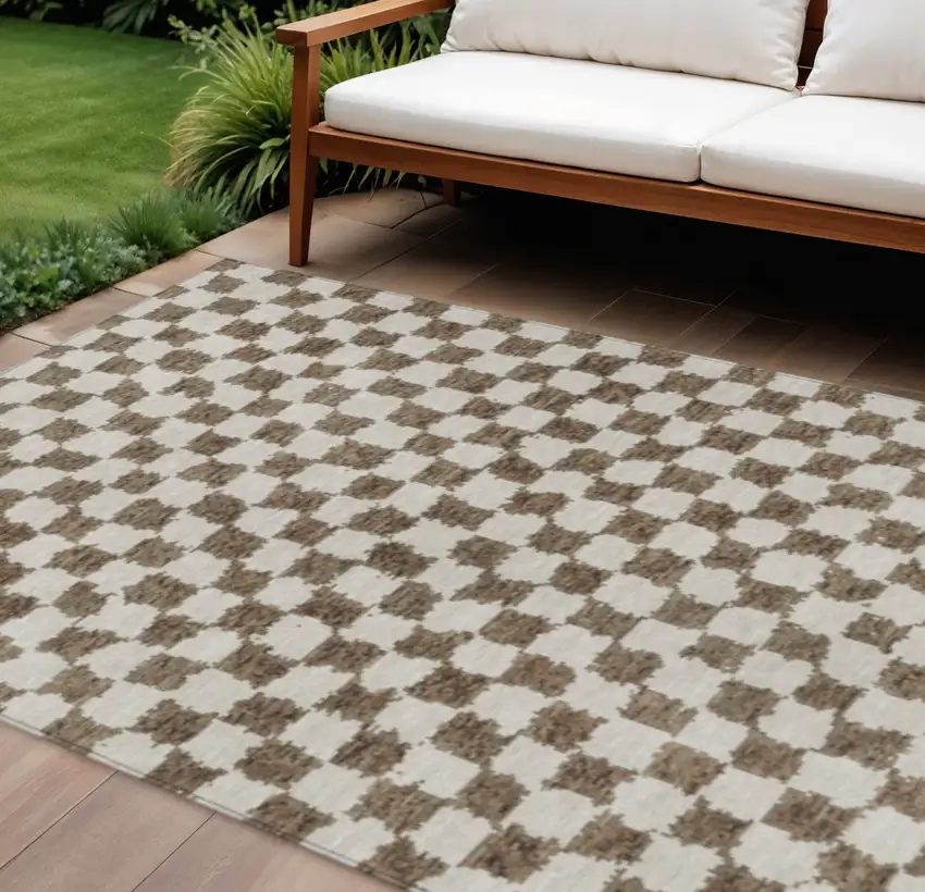 Brown And Ivory Geometric Washable Indoor Outdoor Area Rug Photo 2