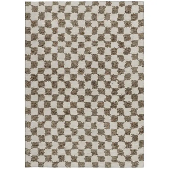 Brown And Ivory Geometric Washable Indoor Outdoor Area Rug Photo 3