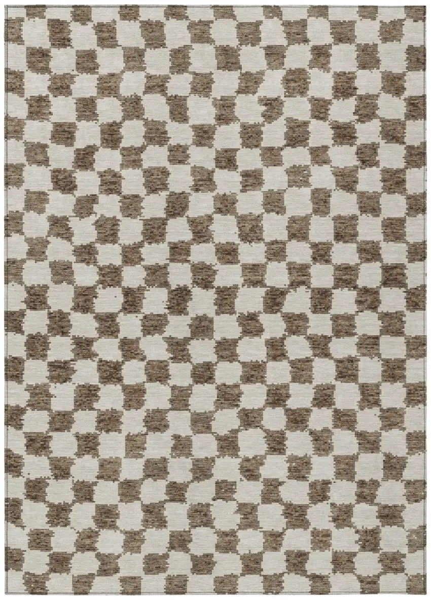 Brown And Ivory Geometric Washable Indoor Outdoor Area Rug Photo 1