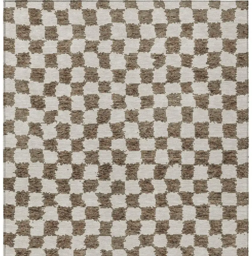 Brown And Ivory Geometric Washable Indoor Outdoor Area Rug Photo 6