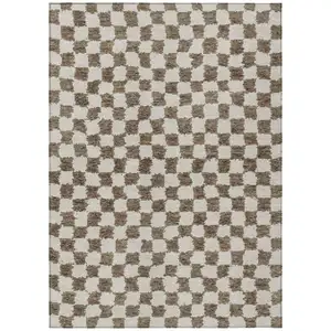 Photo of Brown And Ivory Geometric Washable Indoor Outdoor Area Rug