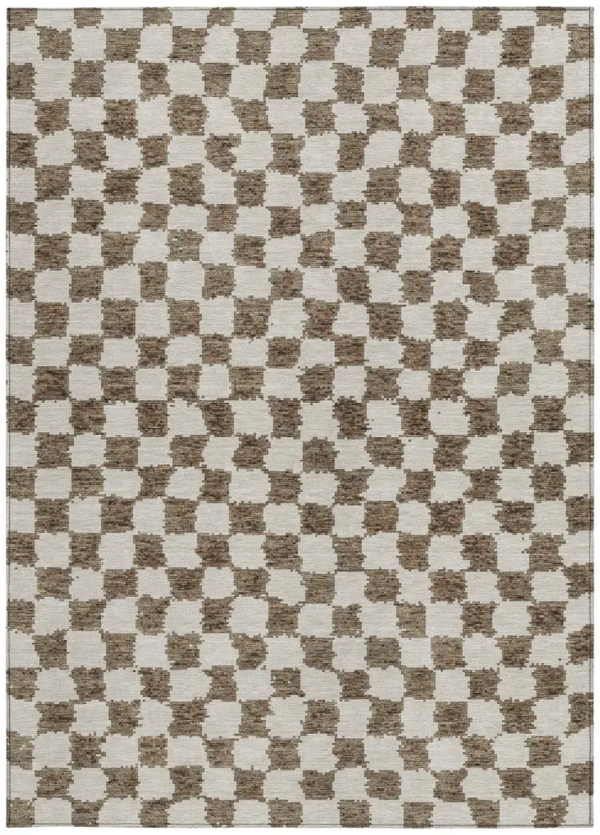 Brown And Ivory Geometric Washable Indoor Outdoor Area Rug Photo 3