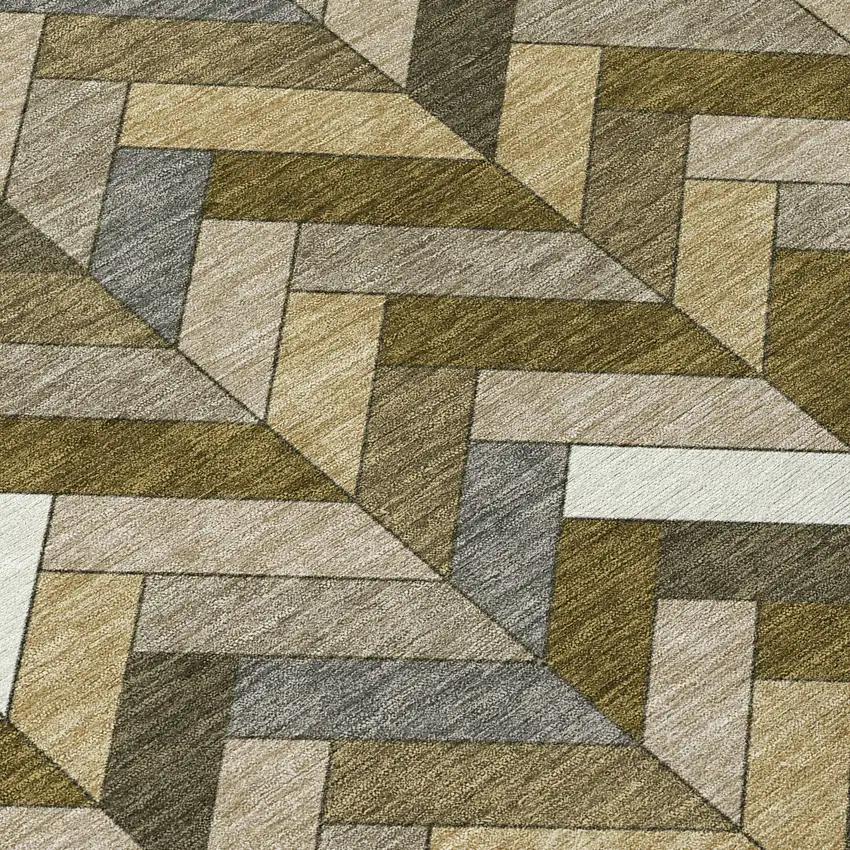 Brown And Ivory Geometric Washable Indoor Outdoor Area Rug Photo 6