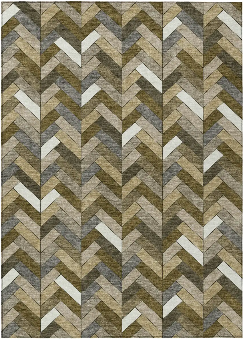 Brown And Ivory Geometric Washable Indoor Outdoor Area Rug Photo 2