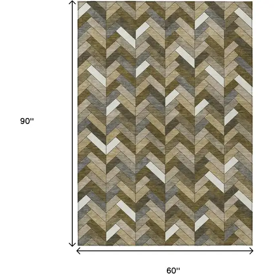Brown And Ivory Geometric Washable Indoor Outdoor Area Rug Photo 3