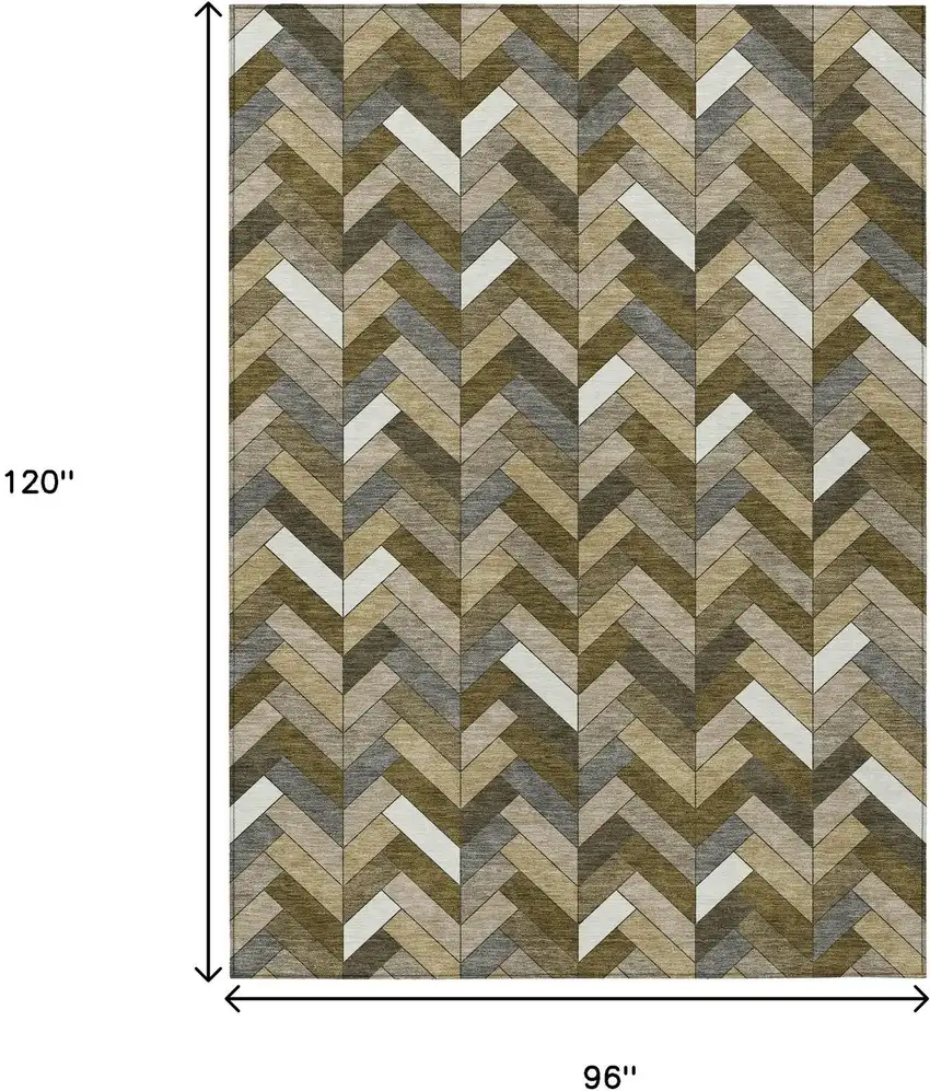Brown And Ivory Geometric Washable Indoor Outdoor Area Rug Photo 3