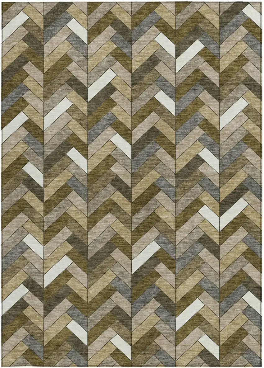 Brown And Ivory Geometric Washable Indoor Outdoor Area Rug Photo 4