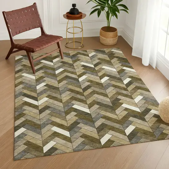 Brown And Ivory Geometric Washable Indoor Outdoor Area Rug Photo 9