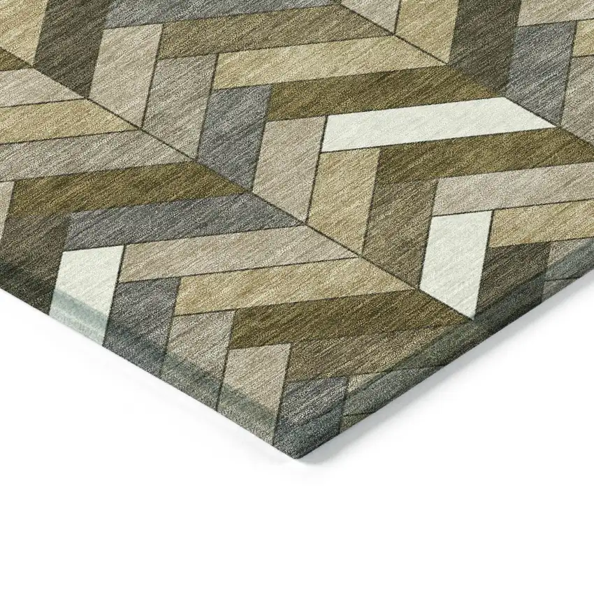 Brown And Ivory Geometric Washable Indoor Outdoor Area Rug Photo 5