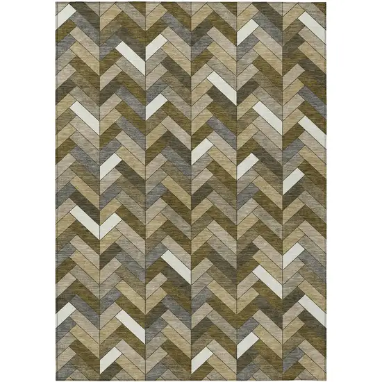 Brown And Ivory Geometric Washable Indoor Outdoor Area Rug Photo 2