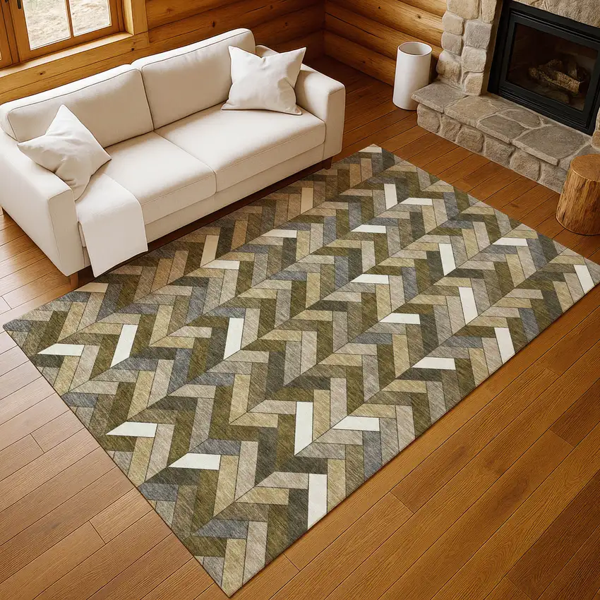 Brown And Ivory Geometric Washable Indoor Outdoor Area Rug Photo 8