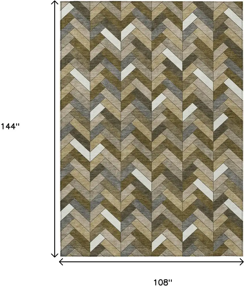Brown And Ivory Geometric Washable Indoor Outdoor Area Rug Photo 3