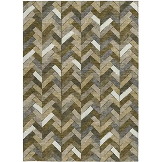 Brown And Ivory Geometric Washable Indoor Outdoor Area Rug Photo 4