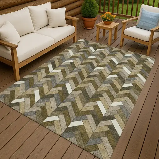 Brown And Ivory Geometric Washable Indoor Outdoor Area Rug Photo 9