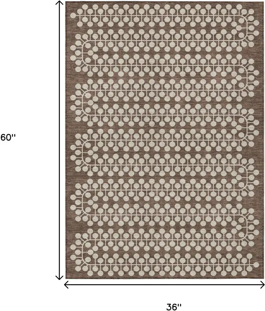 Brown And Ivory Geometric Washable Indoor Outdoor Area Rug Photo 3