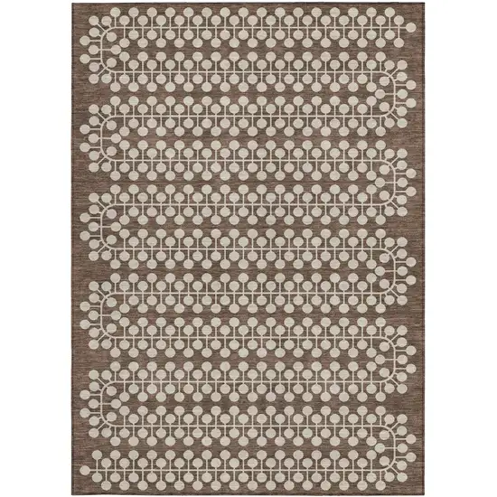 Brown And Ivory Geometric Washable Indoor Outdoor Area Rug Photo 4