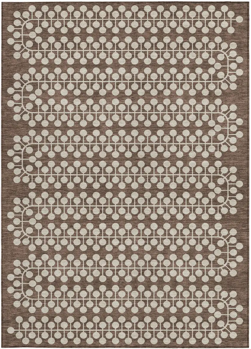 Brown And Ivory Geometric Washable Indoor Outdoor Area Rug Photo 4
