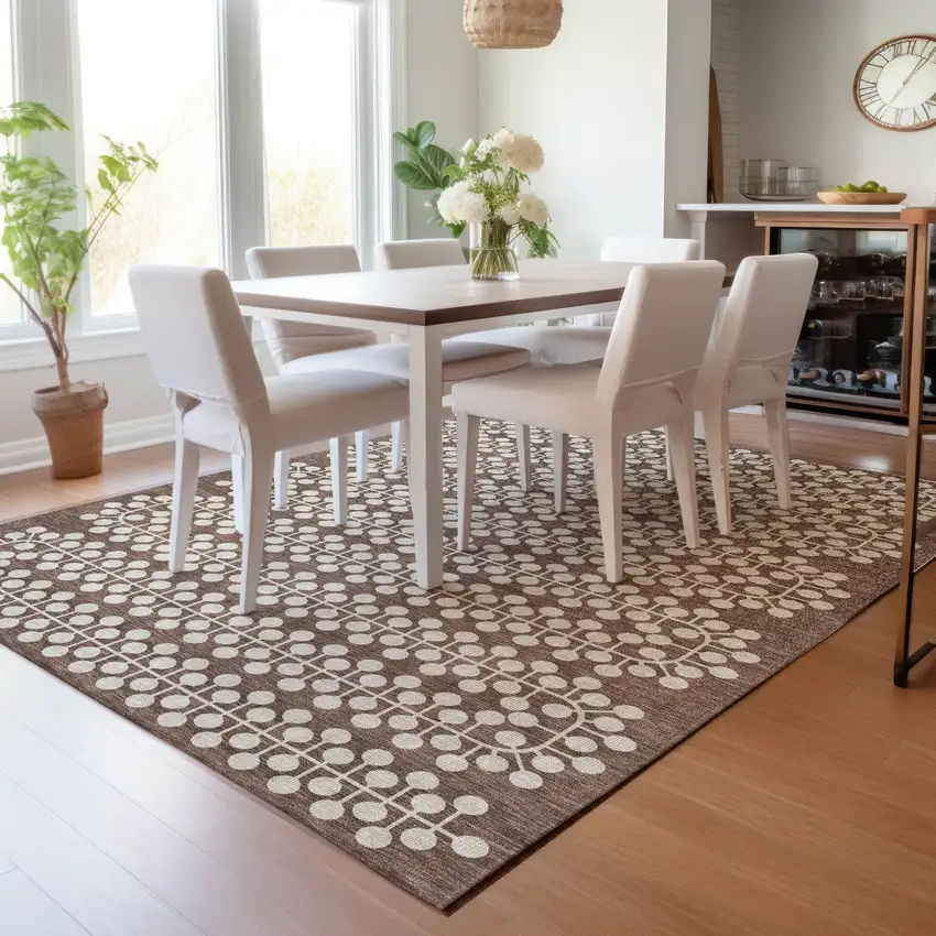 Brown And Ivory Geometric Washable Indoor Outdoor Area Rug Photo 8