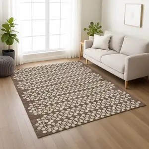 Photo of Brown And Ivory Geometric Washable Indoor Outdoor Area Rug