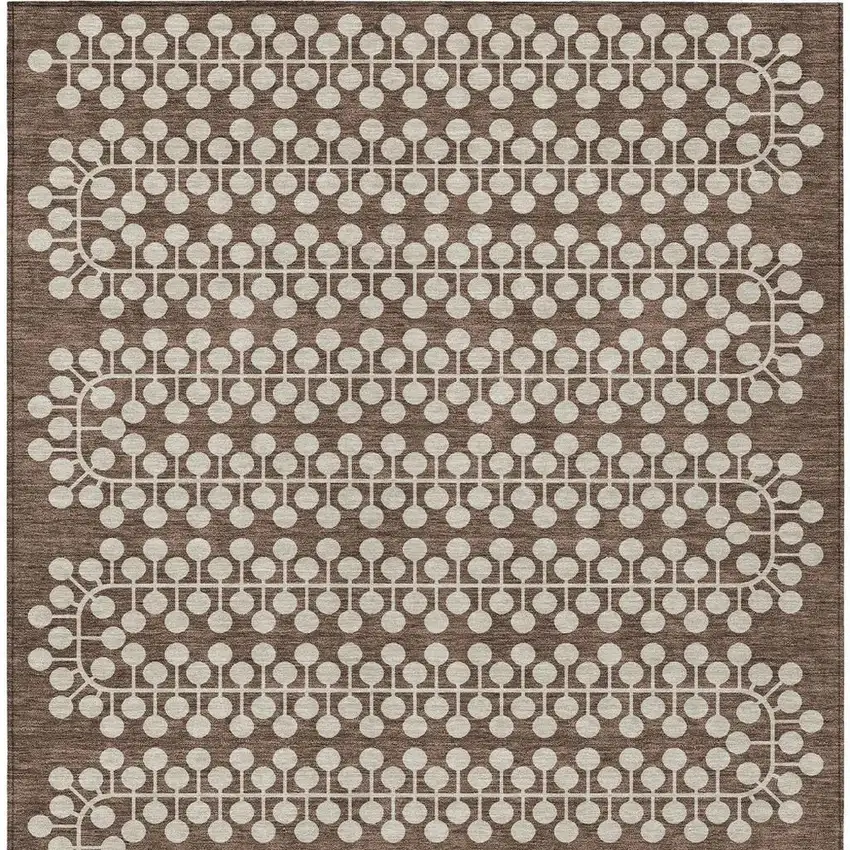 Brown And Ivory Geometric Washable Indoor Outdoor Area Rug Photo 4