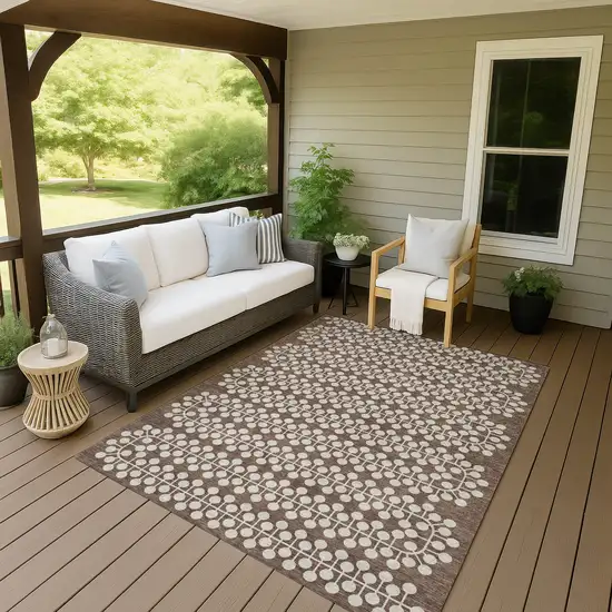 Brown And Ivory Geometric Washable Indoor Outdoor Area Rug Photo 7