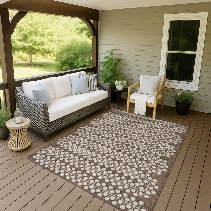 Brown And Ivory Geometric Washable Indoor Outdoor Area Rug Photo 7