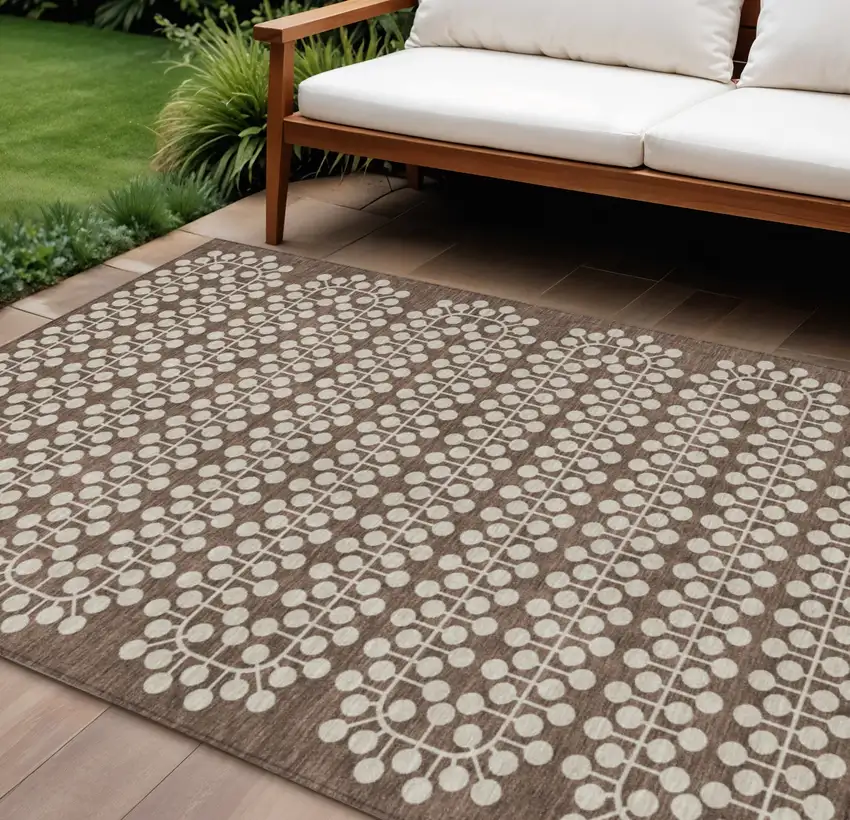 Brown And Ivory Geometric Washable Indoor Outdoor Area Rug Photo 1