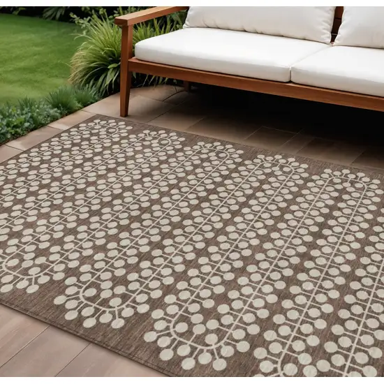 Brown And Ivory Geometric Washable Indoor Outdoor Area Rug Photo 1